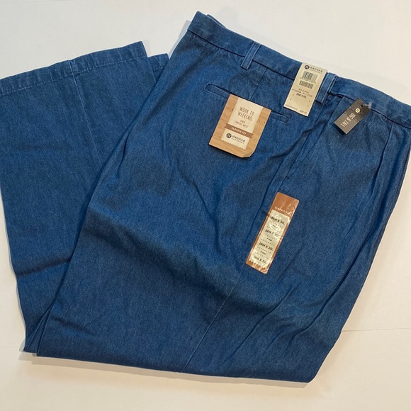 Haggar SZ 58 x 30 Blue Denim Pleated Work to Weekend Pants Classic Fit New - Picture 1 of 15